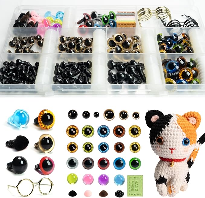 SEVENSUN 266 PCS Safety Eyes for Crocheting, Crochet Safety Eyes and Noses for Amigurumi Crochet Animals Craft Doll Eye Glasses