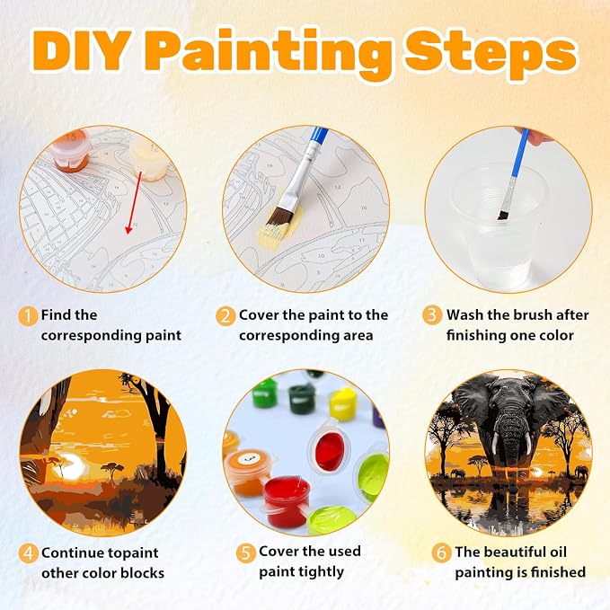 CRZMODE Elephant Paint by Numbers Kit for Adults, Elephant Paint by Numbers for Adults, Acrylic Painting Crafts for Home Decor Gift (16x20inch)