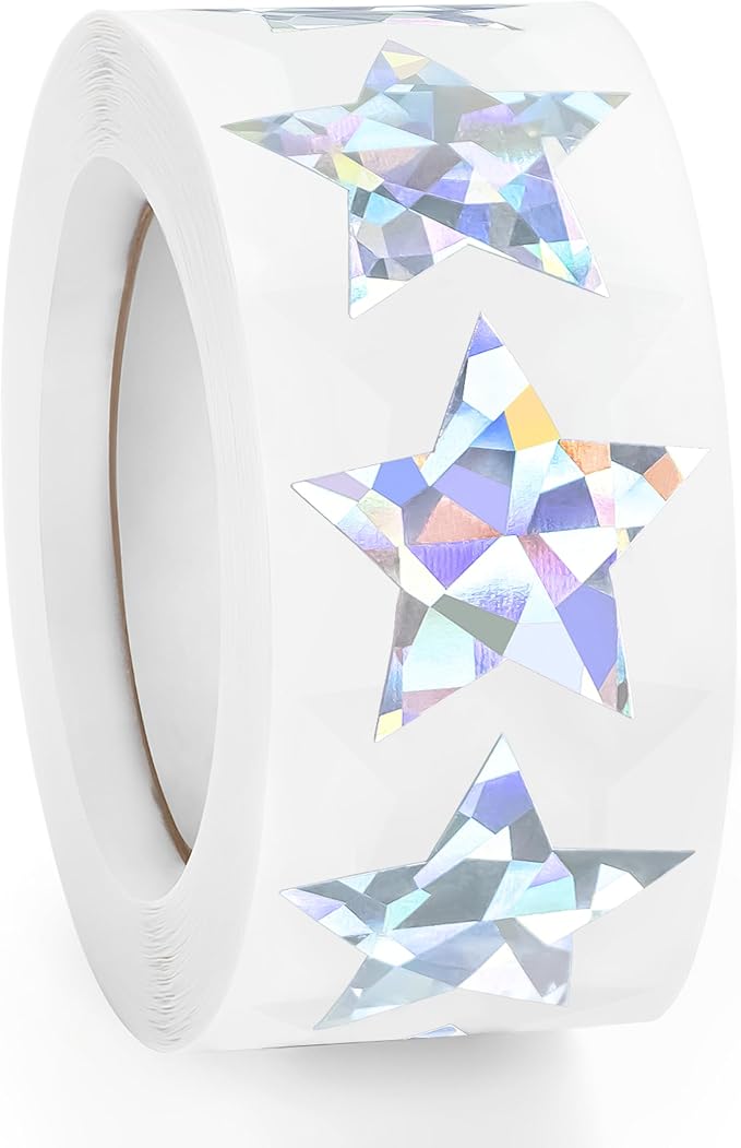 Imeepa 500PCS Holographic Silver Star Stickers, 1" Reward Labels