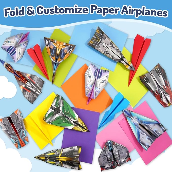 AluAbi Paper Airplane Origami Kit 60 Sheets Book & Video for Kids 6-12