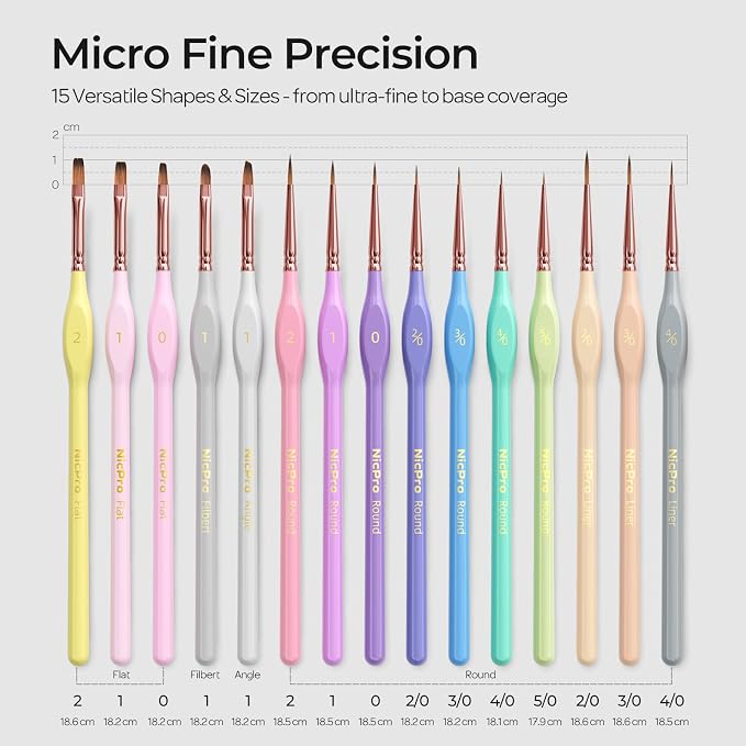 Nicpro 15PCS Paint By Numbers Brushes, Micro Fine Detail Paint Brush Set | Aesthetic Pastel, Fine Tip Small Paint Brushes, For Acrylic Oil Watercolor, Craft Models Miniatures Rock Painting