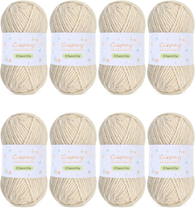 Coopay Chenille Yarn for Crochet, Medium Weight Yarn CYC #4, Khaki | Crochet Yarn Set - 400g Total, Soft Velvet Yarn for Colorful Crafts, Blankets, Plush Dolls, Decorative Handmade Works