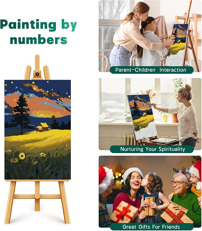 Framed Paint by Numbers Kit for Adults Beginner, Starry Night Easy Adult Paint by Number Kits on Canvas, DIY Acrylic Watercolor Landscape Oil Paint by Number for Adults for Home Decor Gift 8x12 Inch
