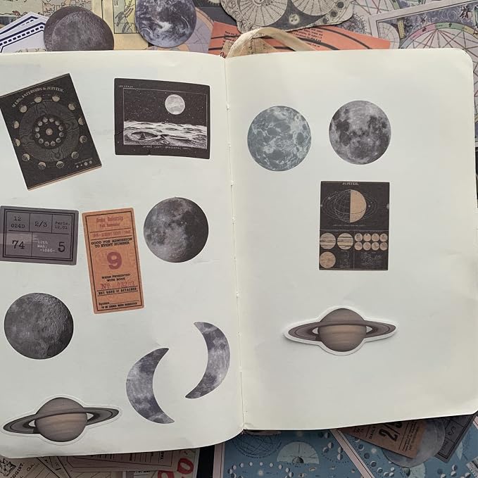 TIYPKE 200pcs Aesthetic Stickers - Vintage Scrapbook Stickers for Journaling, Bullet Journals, Scrapbooking, Space & Moon Themes