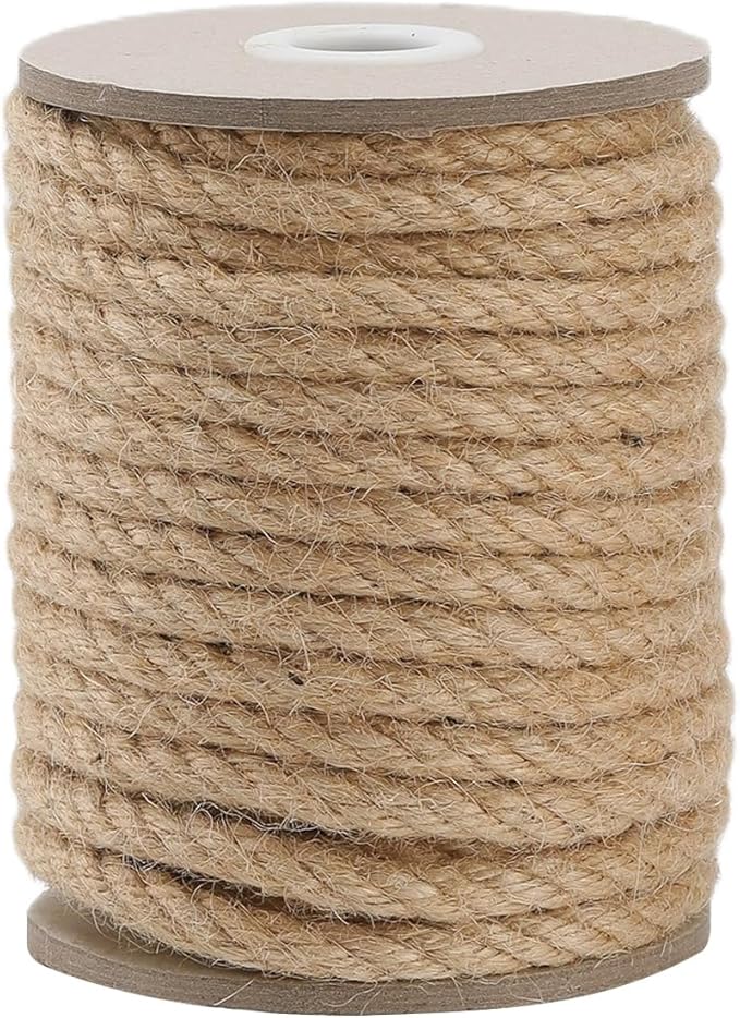 Jute Rope 10MM x 50FT Heavy Duty and Thick Twine Rope for Crafts Projects Gardening Bundling Cat Scratcher Scratching Post Tree Gift Wrapping Home Christmas Decoration (Brown 10mm* 50ft)