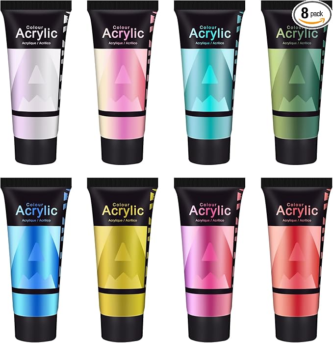 AUREUO Iridescent Acrylic Paint, 8 Colors x 0.71 Fl Oz / 21ml Pearlescent Acrylic Paint Set, Glitter Paint for Canvas, Rocks, Wood, Fabric, Ceramic - Art Paints for Painting