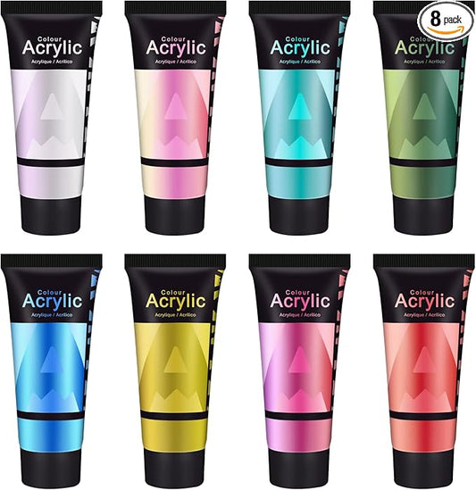 AUREUO Iridescent Acrylic Paint, 8 Colors x 0.71 Fl Oz / 21ml Pearlescent Acrylic Paint Set, Glitter Paint for Canvas, Rocks, Wood, Fabric, Ceramic - Art Paints for Painting