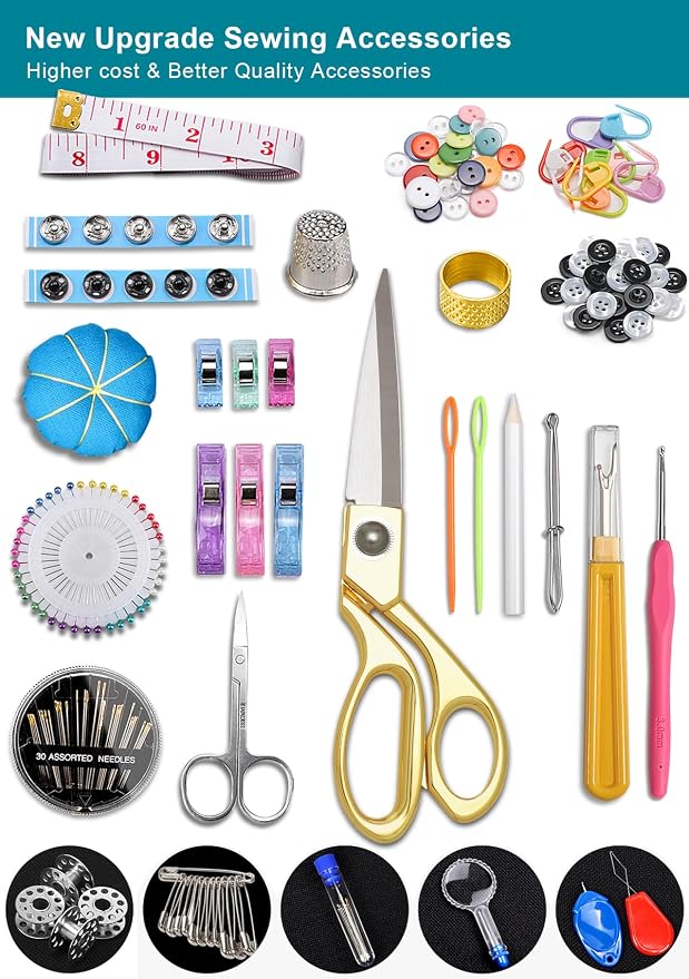 Cebelo Large Sewing Kit for Adults: 2-Year Supply for Home Mending (Black) | 232 Pcs Complete Sewing Supplies for Hand Mending Clothes Emergency Repair for Home RV Travel Dorm DIY - Beginner Friendly