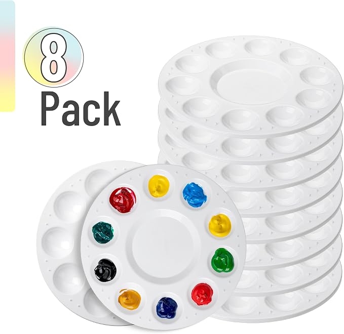 Mr. Pen- Round Paint Tray Palettes, 8 Pack | Plastic White Palettes for Students, Kids, Paint Holder, DIY Craft Class, Painting