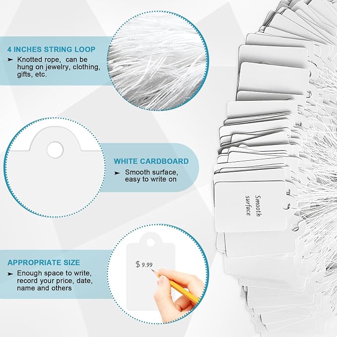 1200 Pack White Price Tags with String Attached Writable Display Labels