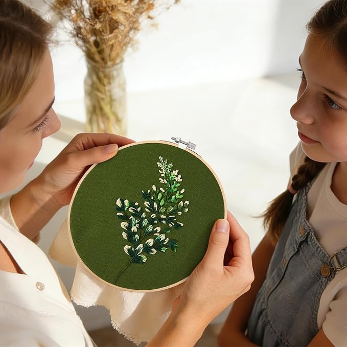 Crafmanoe Hand DIY Embroidery Kits for Beginners Adults, Plant Crewel Embroidery Starter Kits, Stamped Cross Stitch Kits for Beginners Adults Craft Kits for Women, Embroidery Hoops, Fabric and Thread