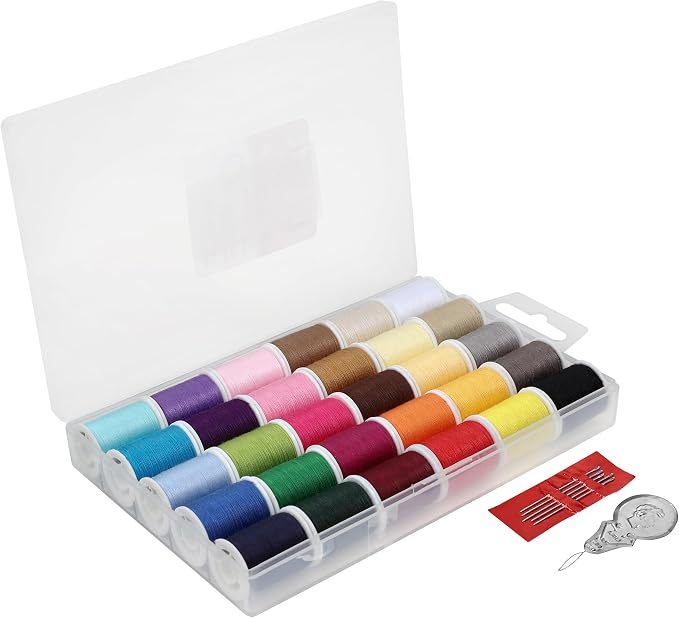 SINGER Polyester Sewing Thread Set, Assorted Colors, 50 Yards, 30 Count | 30 spools of polyester thread, 50 yards each (1,500 total); machine and hand sewing, plus 5 needles, threader and case