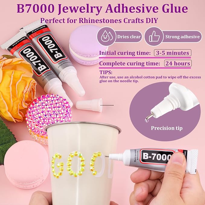 Resin Jelly Rhinestones for Crafting with B7000 Jewelry Glue, 1 Box Lemon Yellow AB Flatback Crystal with 3Pcs 10ml Glue, Bedazzling Non Hotfix Gems for DIY Tumblers Clothing Shoes Manicure