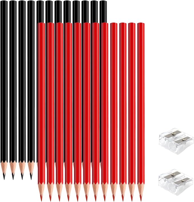 24 PCS Red Black Colored Pencils, Pre-sharpened Professional Wooden Art Pencils Set for Artists Painting | Premium Drawing Sketching Supplies (Red Black)