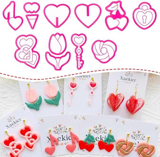 Heart Theme Polymer Clay Cutters – Molds, Clay Cutters for Polymer Clay, Clay Earring Tools Set