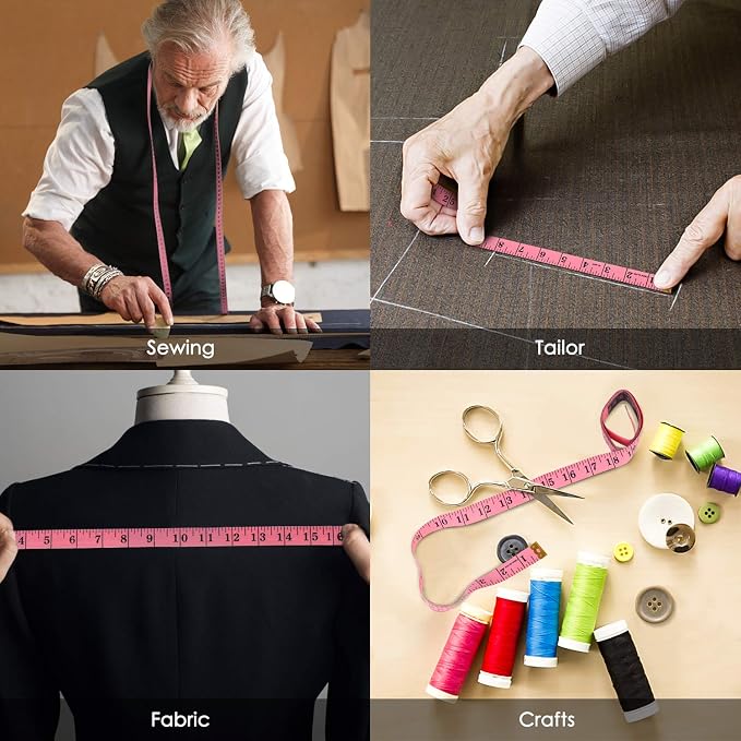 iBayam 2 Pack Tape Measure Measuring Tape for Body Fabric Sewing 60"/150cm | Soft Pink & Retractable Black Double Scales Ruler, Vinyl Measuring Tape for Tailor Home Craft Body Weight Loss Cloth Knitting