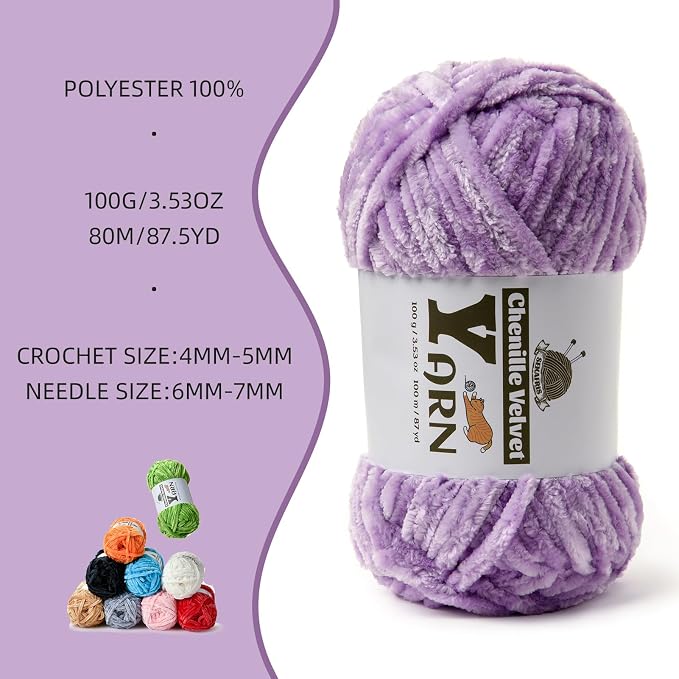 Chenille Crochet Pale Purple Yarn 4 Pack