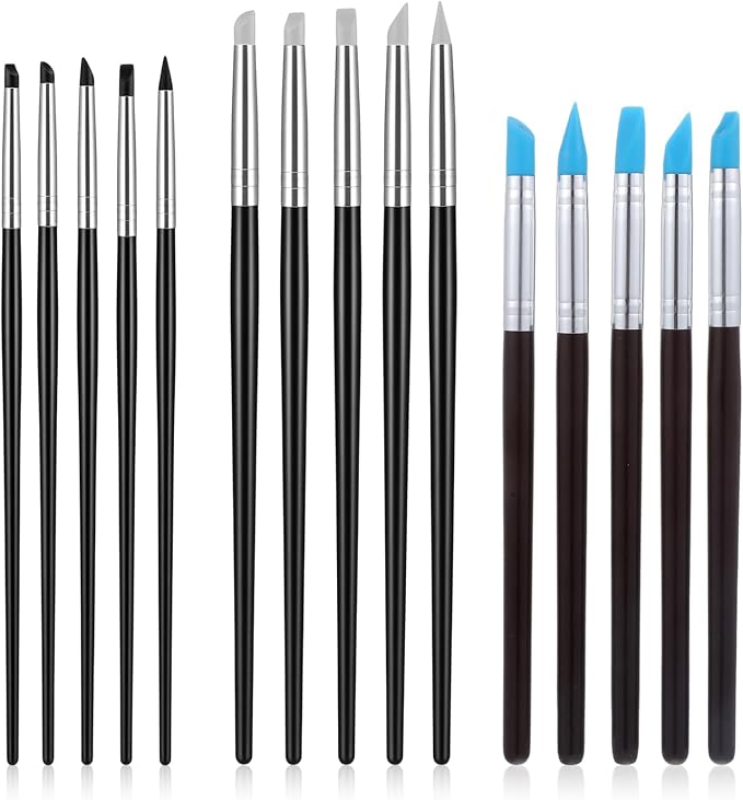 15 Pack Silicone Paint Brushes for Crafts, Rubber Tip Silicone Brushes for Resin Clay Sculpting Tools Modeling Dotting Tool Pottery Craft Use for DIY Handicraft, Head Rubber Paint Pens, 5 Shapes Head