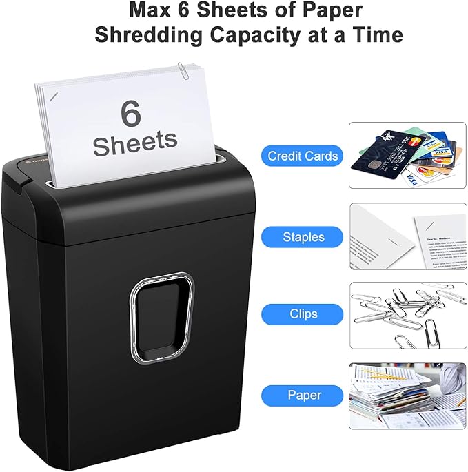 Bonsaii 6-Sheet Micro Cut Paper Shredder for Home, High Security Level P-4 | Small Office Use, Shreds Credit Cards, Staples & Paper Clips, 3.4 Gal Transparent Window Wastebasket, Black, C234-A
