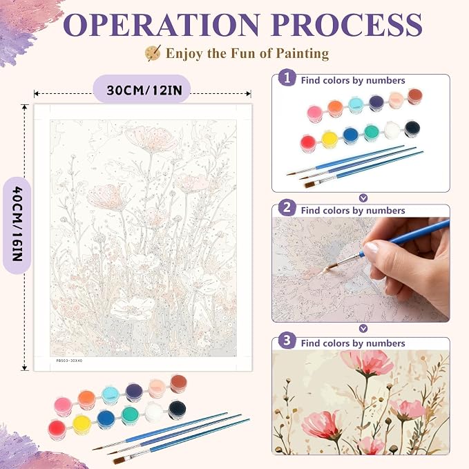 BYGFHLYW Vintage Wildflower Paint by Numbers Kit for Adults Beginners | Rustic Floral Easy Adult Paint by Number Kits On Canvas, DIY Acrylic Oil Painting Kits for Home Wall Decor 12x16Inch