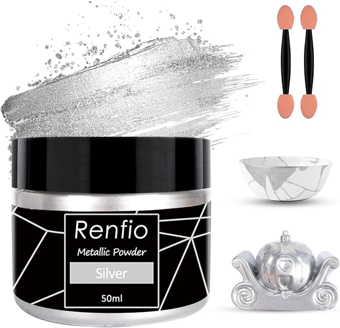 Renfio Metallic Pigment Powder,Silver Mica Powder for Resin
