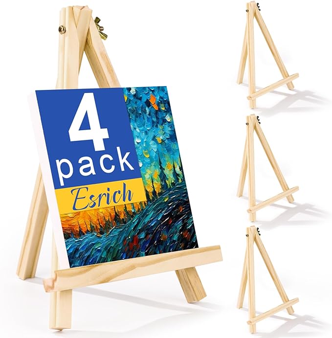 ESRICH 4 PCS 9 Inch Easel for Painting, Easel Stand for Painting Canvas | Wood Easel Stand for Sign,Tabletop Easels for Painting, Small Art Easel Canvas Stand Photo Display Holder for Kids Adults