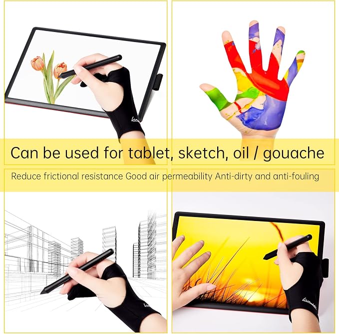 Digital Drawing Glove 2 Pack,Artist Glove for Drawing Tablet,ipad,Sketching,Art Glove with Two Finger for Right Hand and Left Hand （Smudge Guard,Small,2.95 x8.18inch