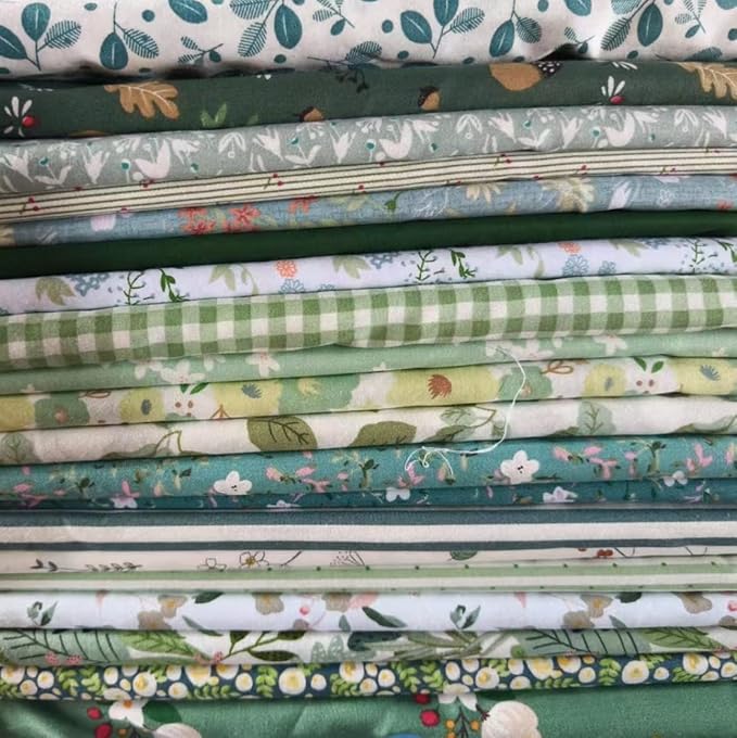 Cotton Fabric DIY Making Supplies Quilting Patchwork Fabric Fat Quarter Bundles DIY for Quilting Cotton Patchwork Cushions (20pcs Green, 9.8" x 9.8")