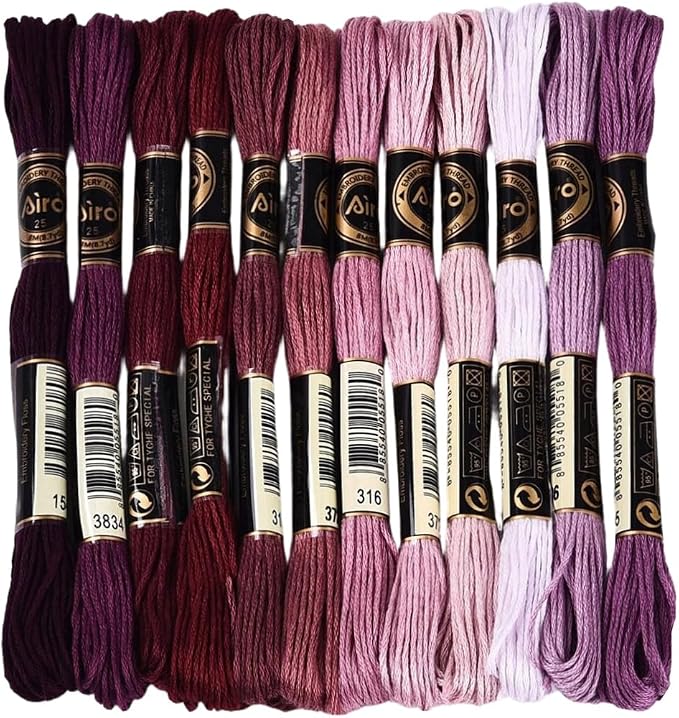 12 Skeins 105 Yards 6 Strands Dark Purple Friendship Bracelet String Embroidery Floss Yarn Gradient Variegated Cross Stitch Bulk Cord Thread Set for Sewing Making Knitting DIY Crafts Supply
