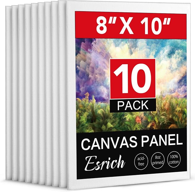 ESRICH 10 Pack 8x10 Primed Canvas Boards for Painting, Ideal for Starter | Cotton Acid-free Surface, Gesso Primed for Acrylic, Oil, Watercolor. Art Painting Supplies for Class, Paint Parties and Home