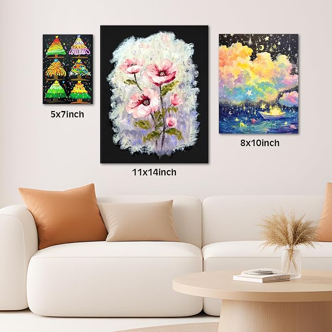 12 Pack Canvas for Painting 8x10 Inch, Black Canvas Boards for Painting Cotton Primed Acid Free Blank Canvas Panels for Oil, Acrylic Paint and Tempera.