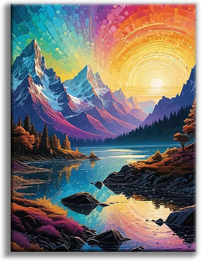 Diamond Art Kits for Adults, Rainbow DIY 5D Diamond Painting for Beginners | 12x16 Inch, Full Drill Round Dots, Mountains Lake Gem Art Craft Kits, Home Wall Decor, Stress Relief Relaxing Hobby Gift