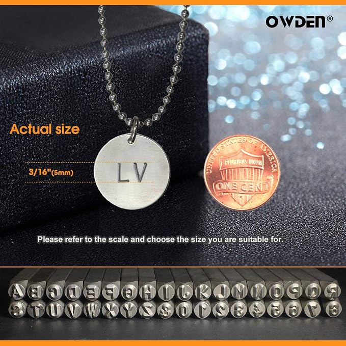 OWDEN 36Pcs Steel Metal Stamps Set,Heat-Treated Alloy Steel 5mm (3/16").