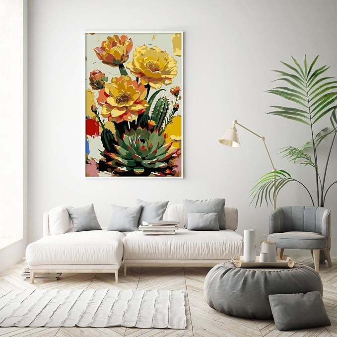 Framed Paint by Numbers Kit for Adults Beginner & Kids Ages 8-12, Flowers Plant Paint by Numbers with frame, without Easel, DIY Acrylic Number Painting for Adults for Home Decor Gift 8 x 12 Inch