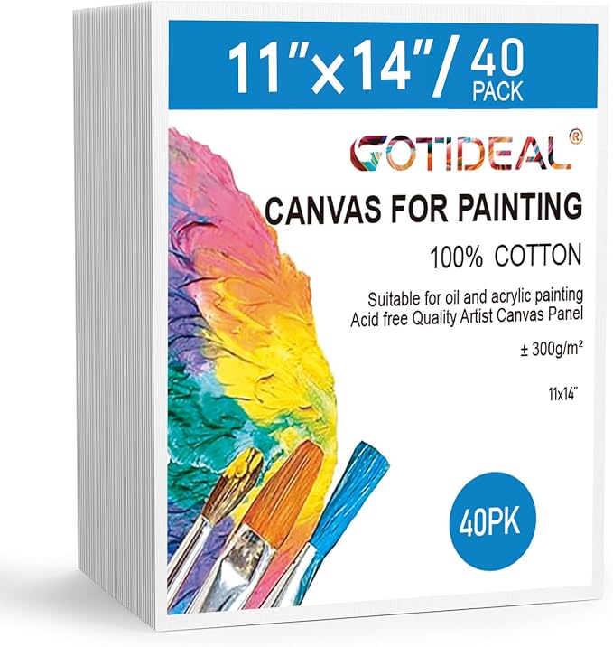 GOTIDEAL Bulk Canvases for Painting, 11x14 inch Value Pack of 20, Gesso Primed White Blank Canvas Boards - 100% Cotton Art Supplies Canvas Panel for Acrylic Paint, Pouring, Oil Paint, Gouache | Gesso Primed White Blank Canvas Boards, 100% Cotton Art Su...