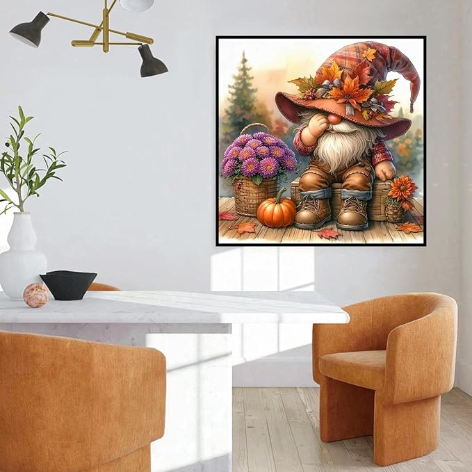 mrpwnle Fall Diamond Art Kits for Adults, Gnome Diamond Painting Kits | Fall Gnomes Diamond Art Painting Kits for Adults Beginners, 5D Round Full Drill Crafts Kit for Home Wall Decor 13.8x13.8 inch