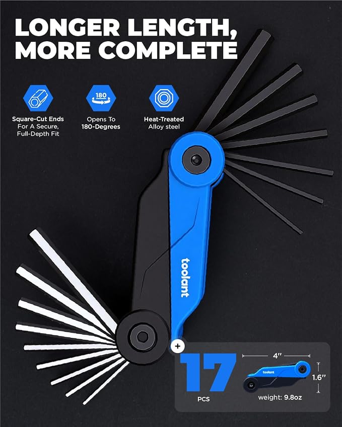 Kraftek toolant 17PCS Folding Allen Wrenches Sets(Metric and SAE), Metric Allen Key Set 1.5mm- 8mm, SAE Hex Key Set 5/64”- 1/4", Folding Hex Keys for Home Repair and Bikes(EDC),gift for men