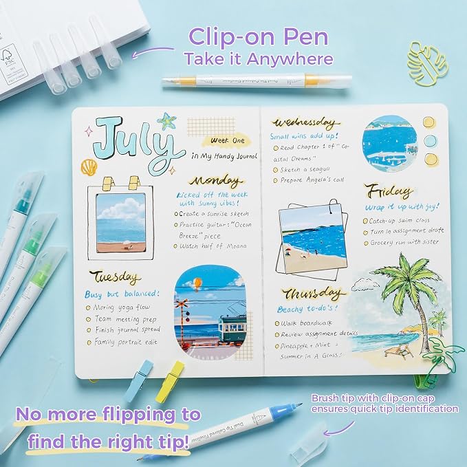 Ohuhu 12 Colors Brush & Fineliner Dual Tips Colored Drawing Pens for Adults