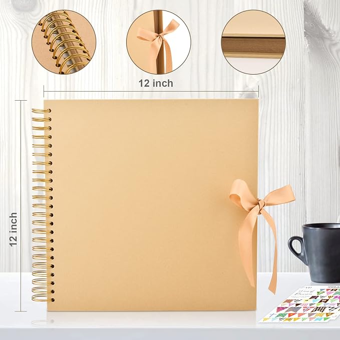 GOTIDEAL 12 x 12 Inch Scrapbook Album with 10 Metallic Markers, Yellow | 80 Pages Craft Paper Photo Album for Wedding and Anniversary, Family DIY Photo Album with Scrapbooking Stickers Corners