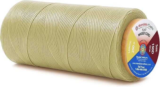 Mandala Crafts 150D 0.8mm Beige Flat Waxed Thread for Leather Sewing