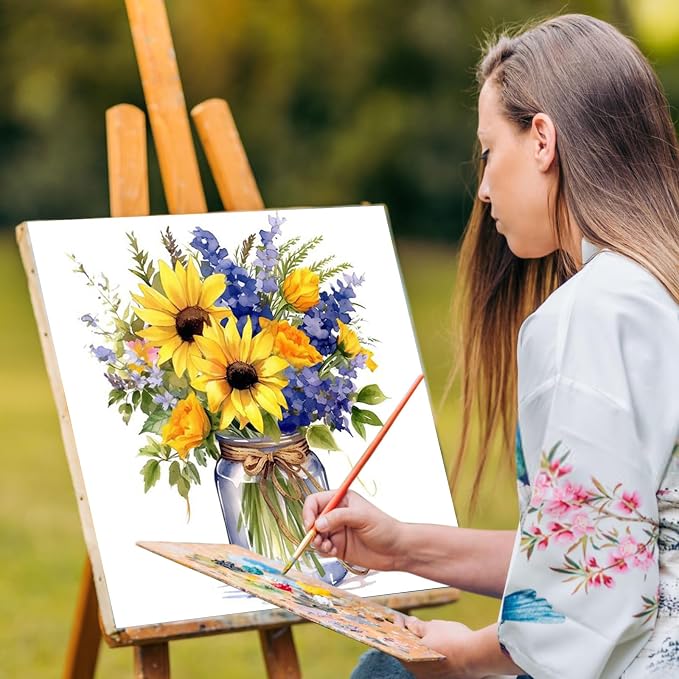 Yezavesu Flower Framed Paint by Numbers Kit for Adults Beginner & Kids Ages 8-12, Flowers Paint by Number Without Easel, DIY Adult Paint by Numbers Sunflower for Home Wall Decor Gift 10x 10 inch | With Frame Canvas 10x10 IN, Without Easel, DIY Acrylic ...