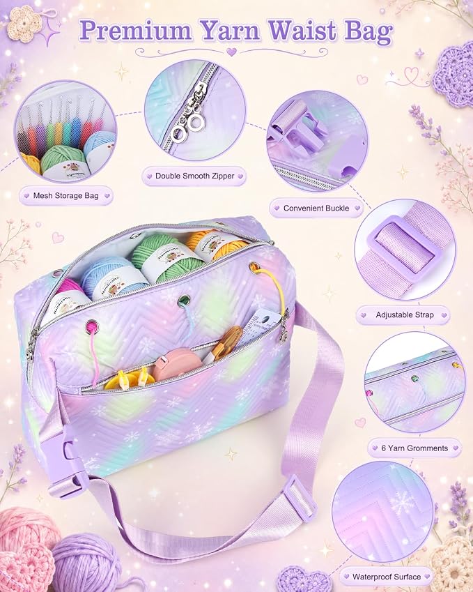 Aeelike Crochet Kit for Beginners Adult, Complete Knitting Yarn Kit, Purple | 87 PCS Crochet Kits for Beginners All-inclusive Crochet Set with Yarns Hooks Step-By-Step Instruction Storage Bag, Ideal Gift