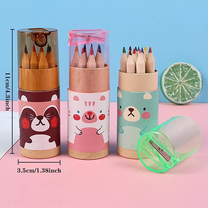 Tergy 8 Packs Mini Colored Pencils with Sharpener in Tube Portable Drawing Art Cartoon Pencils for 3 Years and Up Kids Adults Writing Sketching Painting,12 Colors in Tube
