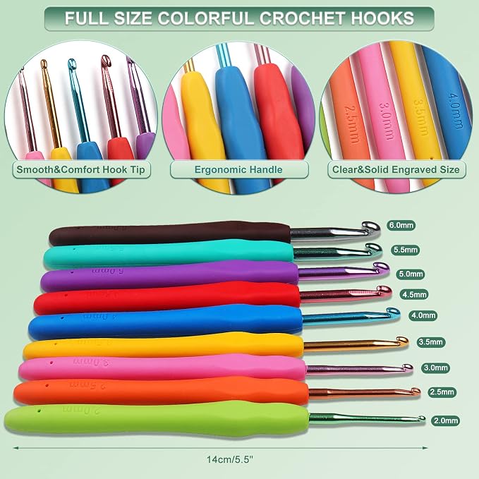 Aeelike Crochet Kits for Beginners with Yarn, Green | Learn to Crochet Set Included Crochet Hooks Supplies DIY Tools,Crocheting Kit for Adults Kids with Portable Green Leaves Bag