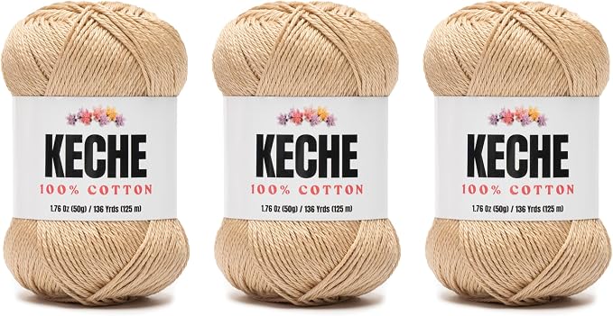 Cotton Yarn - 100% Cotton Yarn for Crocheting and Knitting, Mercerized Cotton Amigurumi Yarn Fine-Sport 2 1.76 oz (50g) / 136 Yrds (125 m) 3 Skeins - Light Camel