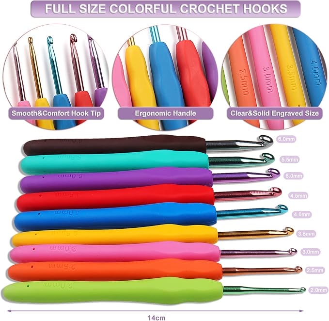 Aeelike Beginner Crochet Kit, Light Purple | 59pcs Crochet Starter Kit for Adults and Kids, Basic Crochet & Knitting Supplies Kit for Beginners, Crochet Kit Storage Bag