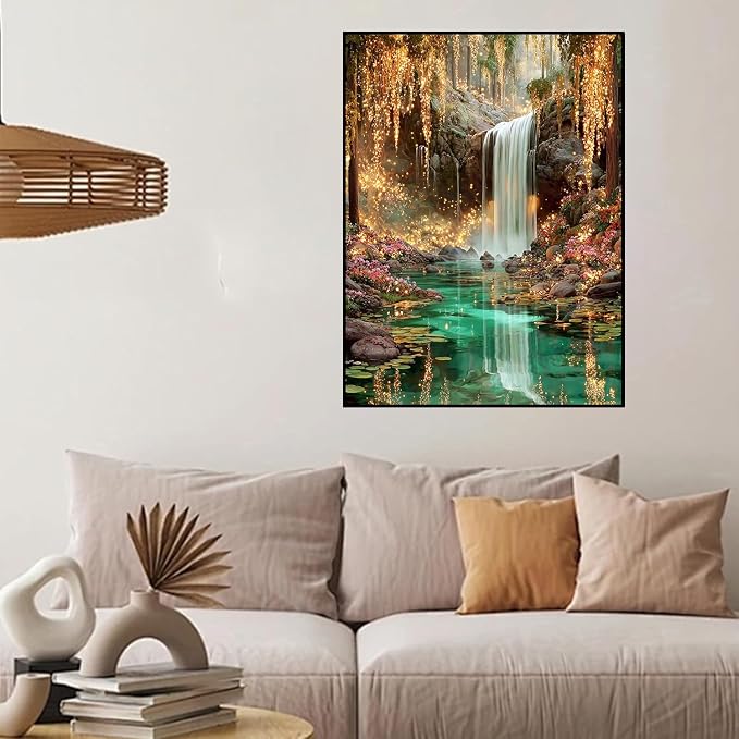 HHMATITS Waterfall Landscape Diamond Art Kits for Adults
