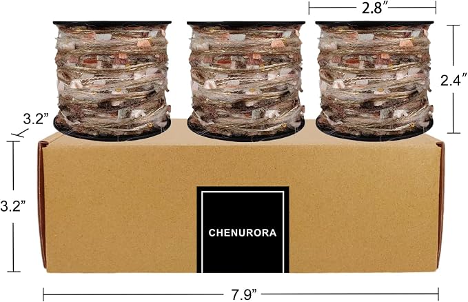 Artisanal Yarn Collection Multifiber Fancy Yarn with Sequins for Knitting Crocheting Crafts DIY, Set of 3 Rolls (Hazel Brown)