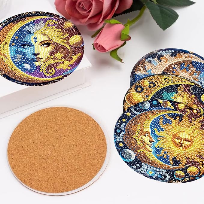 mrpwnle 8 Pcs Diamond Art Coasters Kits, Moon Diamond Painting Coasters Kit