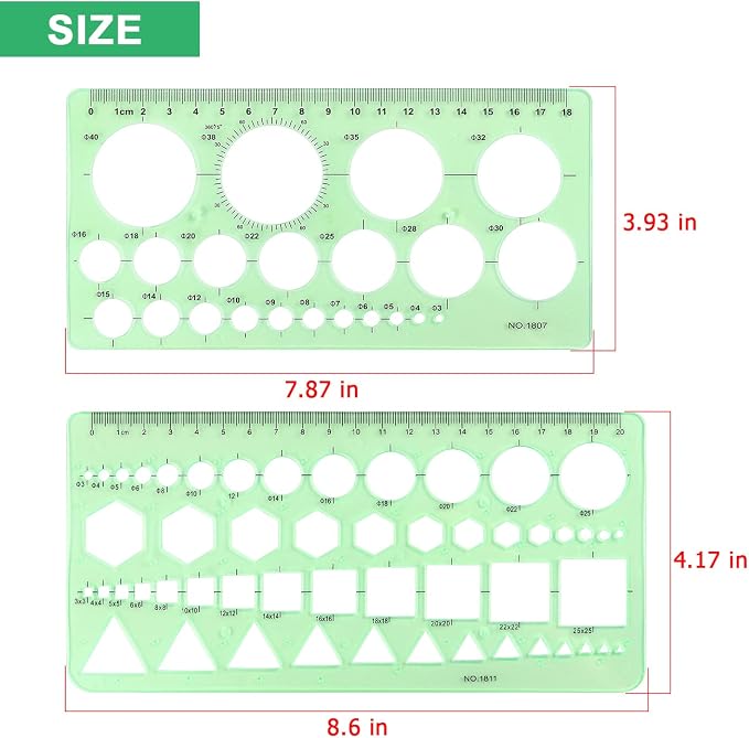 Tamaki Circle Template, Geometric Drawings Stencils, 2 Pack | Scale Drafting Digital Drawing Set for Office and School, Building Formwork Drawings Templates